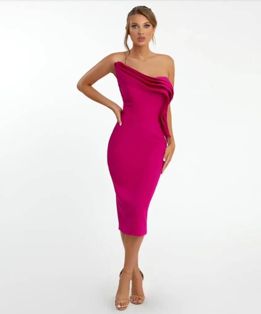 Nicole Bakti - 683 - Off Shoulder Cocktail Dress with Draped Detail