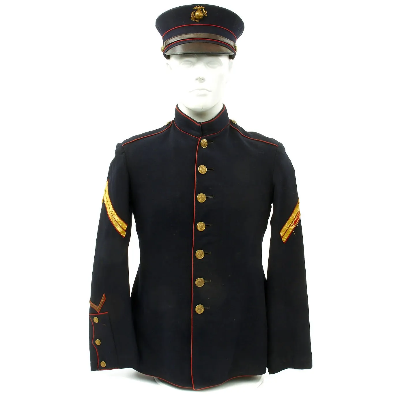 Original U.S. WWI USMC Dress Blues Corporal Uniform with Cap and Photo