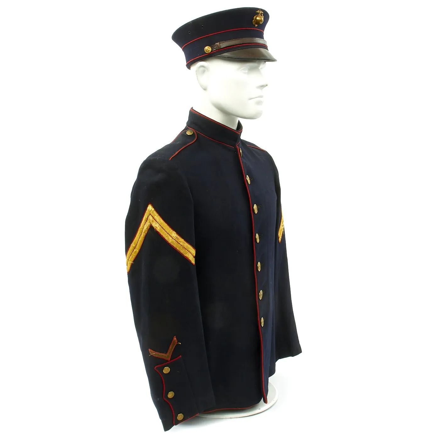 Original U.S. WWI USMC Dress Blues Corporal Uniform with Cap and Photo