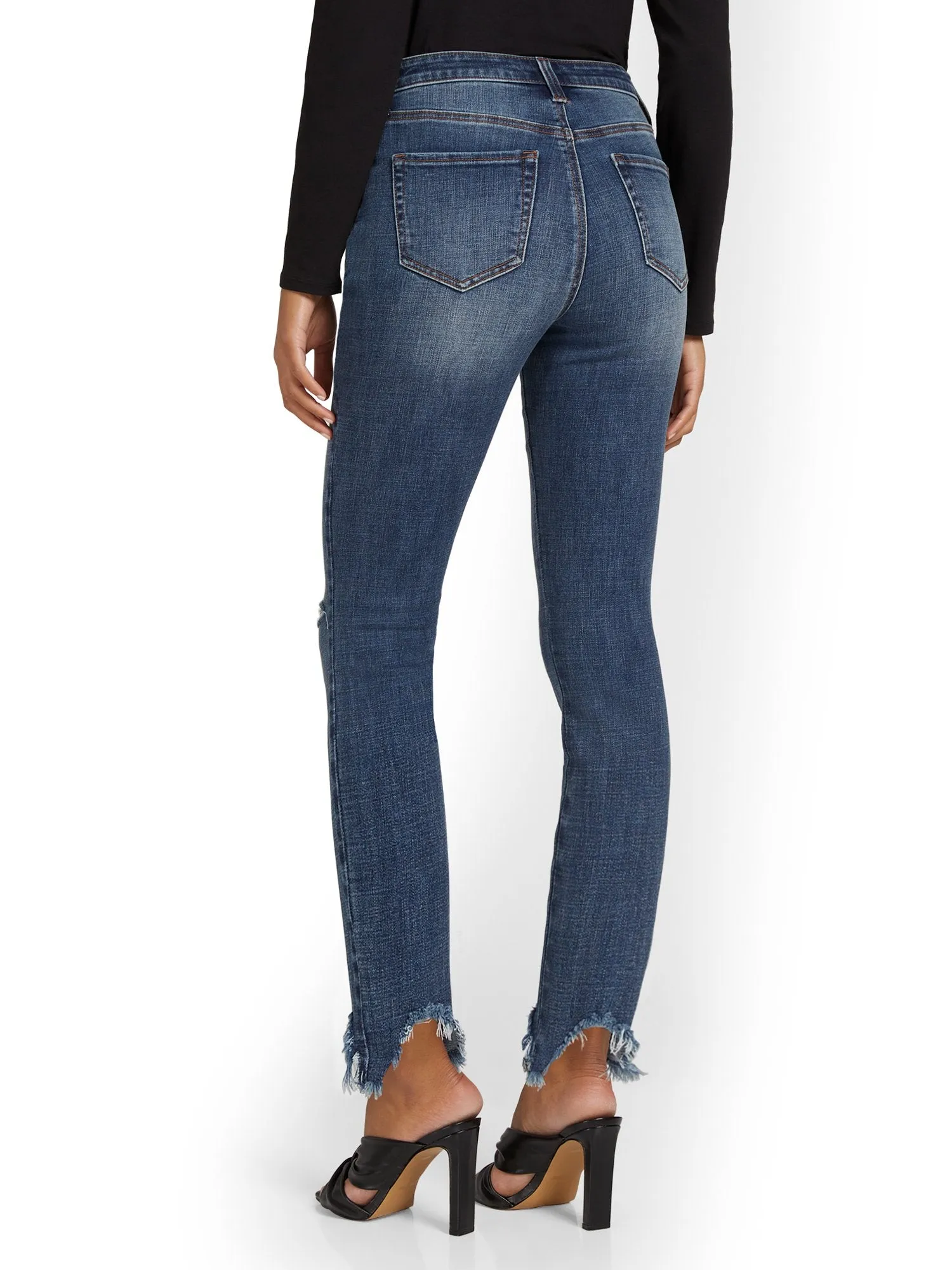 Petite Lexi Mid-Rise Super-Skinny Distressed Ankle Jeans - Dark Blue Wash