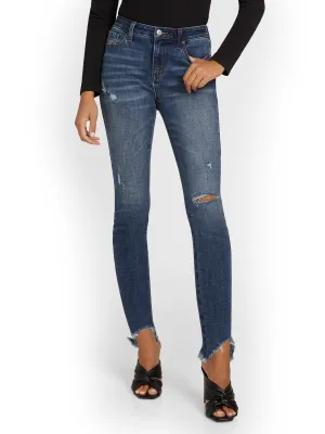 Petite Lexi Mid-Rise Super-Skinny Distressed Ankle Jeans - Dark Blue Wash