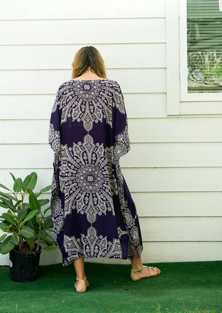 Purple Butterfly Mandala Kimono Kaftan Dress