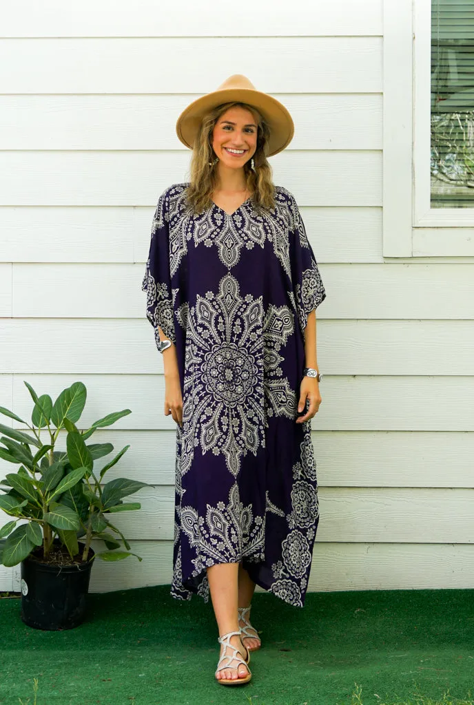 Purple Butterfly Mandala Kimono Kaftan Dress