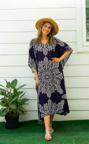 Purple Butterfly Mandala Kimono Kaftan Dress