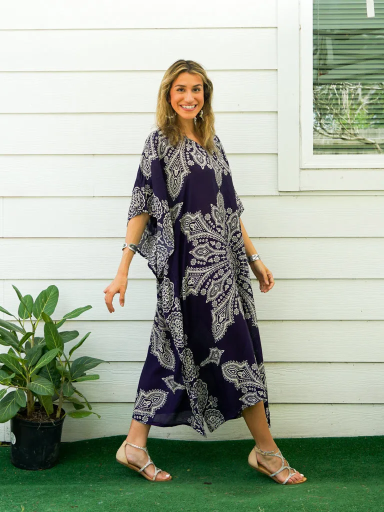 Purple Butterfly Mandala Kimono Kaftan Dress