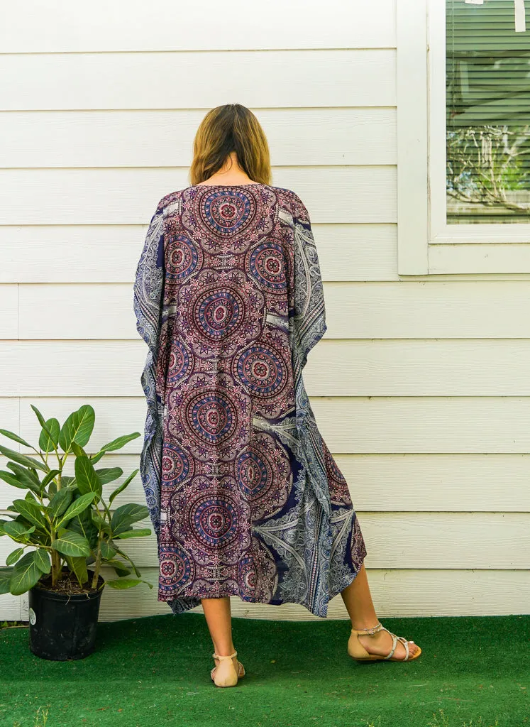 Purple Lavender Mandala Kimono Kaftan Dress