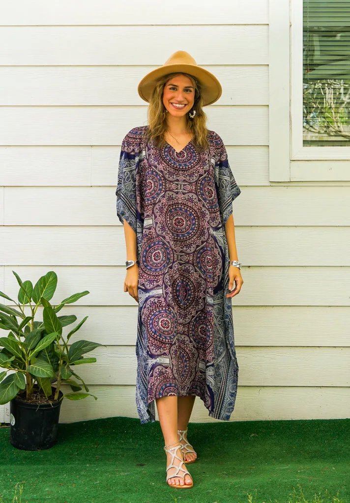 Purple Lavender Mandala Kimono Kaftan Dress