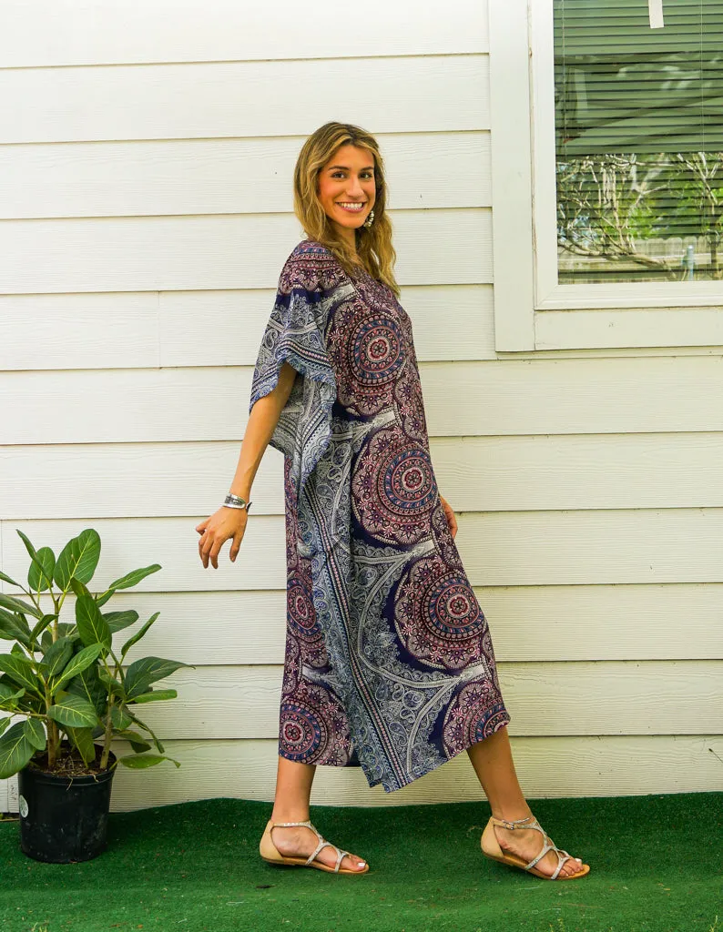 Purple Lavender Mandala Kimono Kaftan Dress