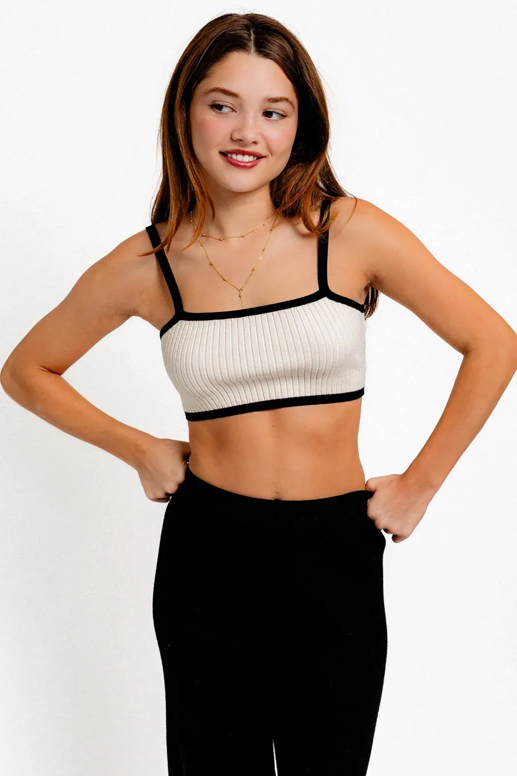 Ribbed Contrast Sleeveless Sweater Knit Crop Top