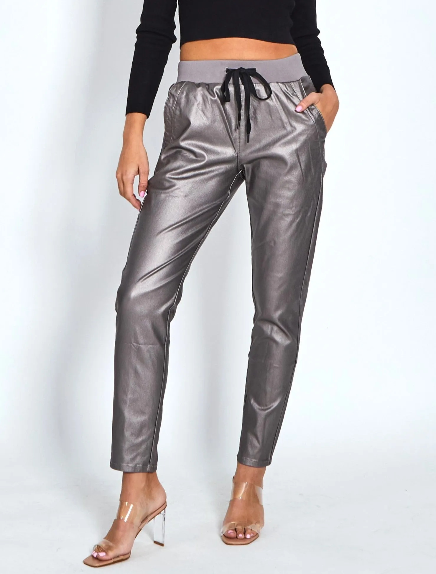 Riley Stretch Jogger Wax Look - Pewter