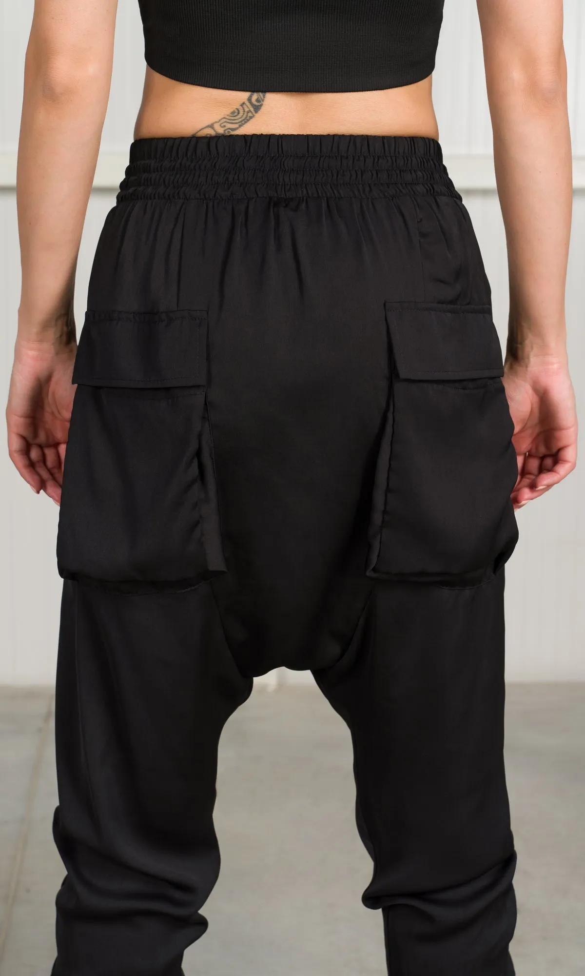 Satin Drop Crotch Cargo Pants