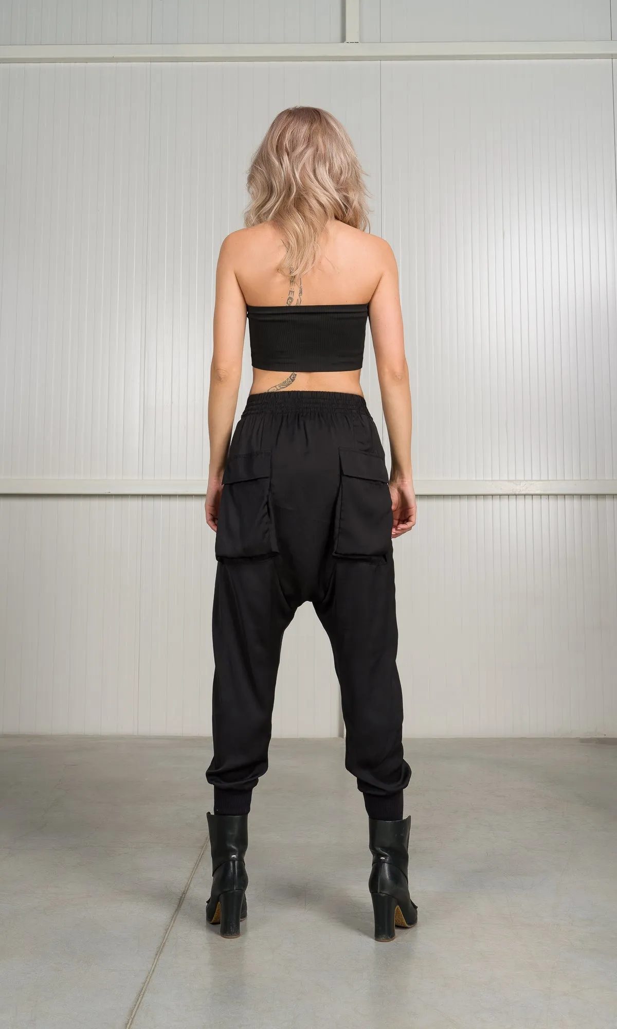 Satin Drop Crotch Cargo Pants