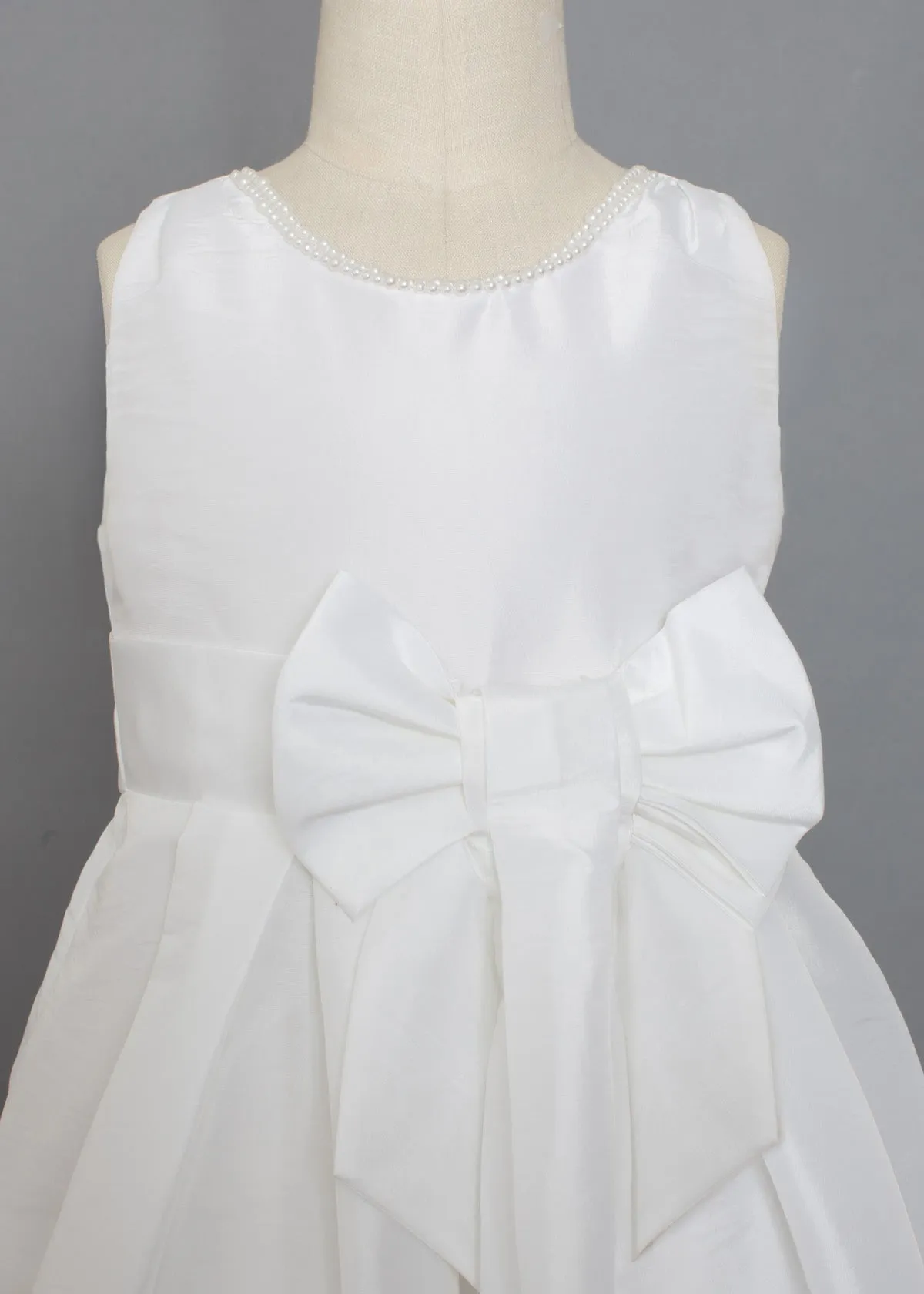 Taffeta Bow Communion Dress w/ Beaded Pearl Neckline