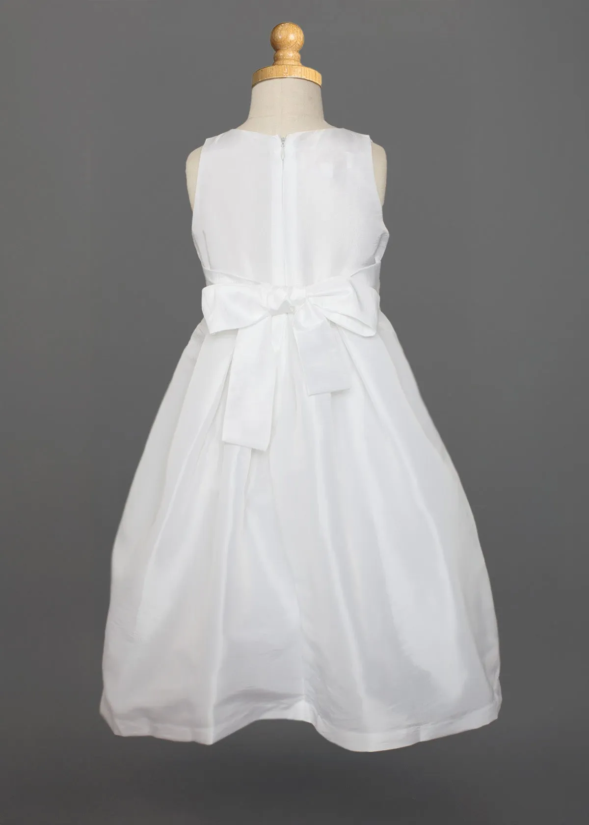 Taffeta Bow Communion Dress w/ Beaded Pearl Neckline