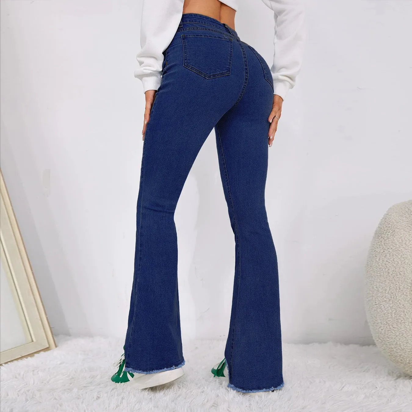 Trendy Personality Ripped Denim Flared Pants Wholesale Jeans