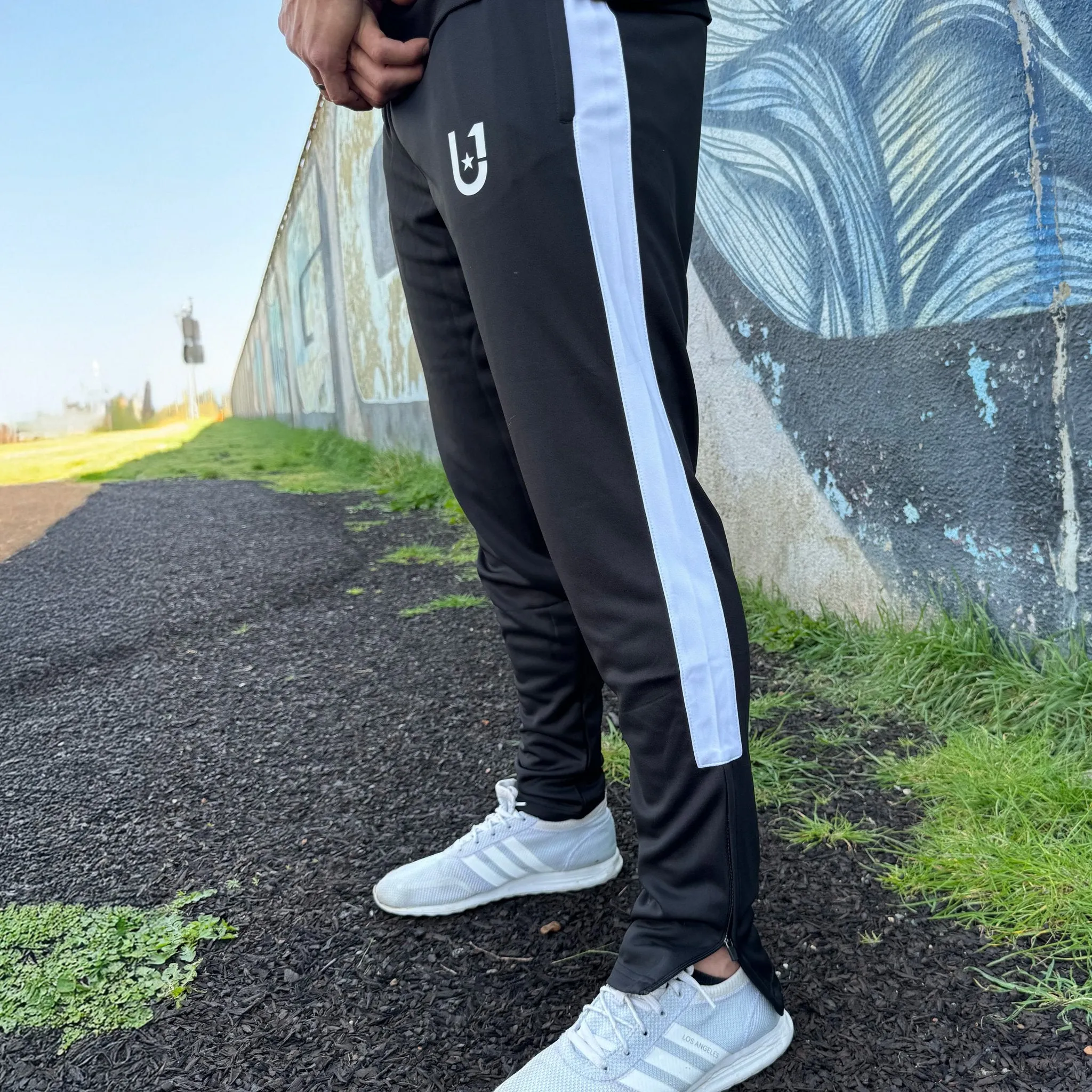 UNIFY Mens Crossover Track Pants Black/White Stripes