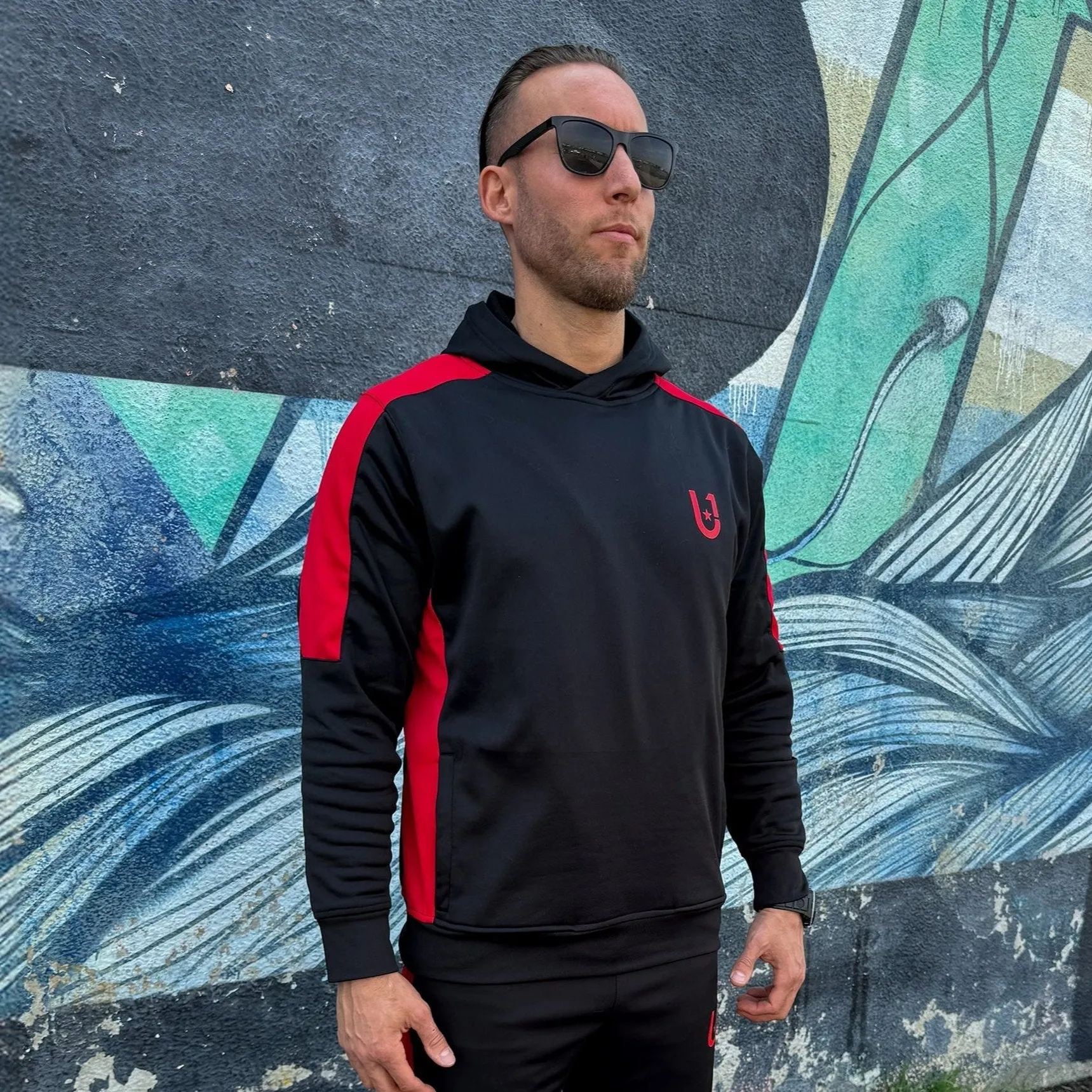 UNIFY Mens Crossover Tracksuit - Black/Red Stripes