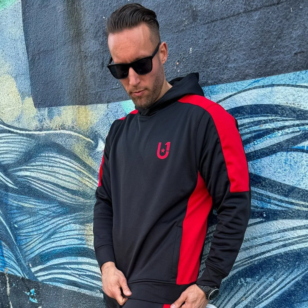 UNIFY Mens Crossover Tracksuit - Black/Red Stripes