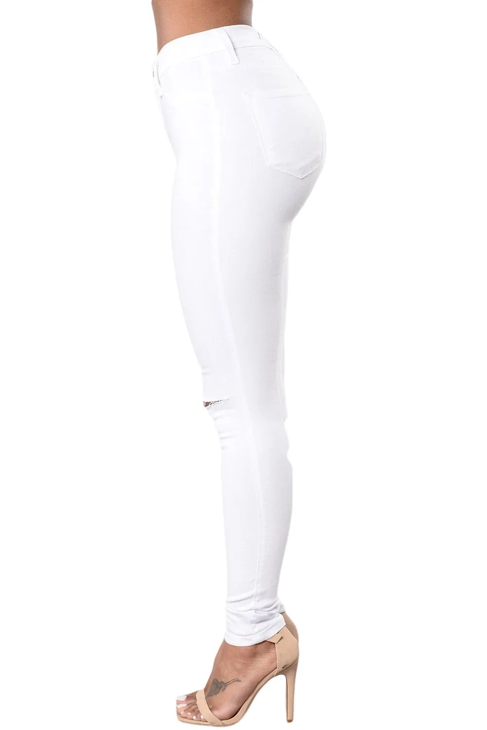 White Trendy Slit Knee Denim Pants