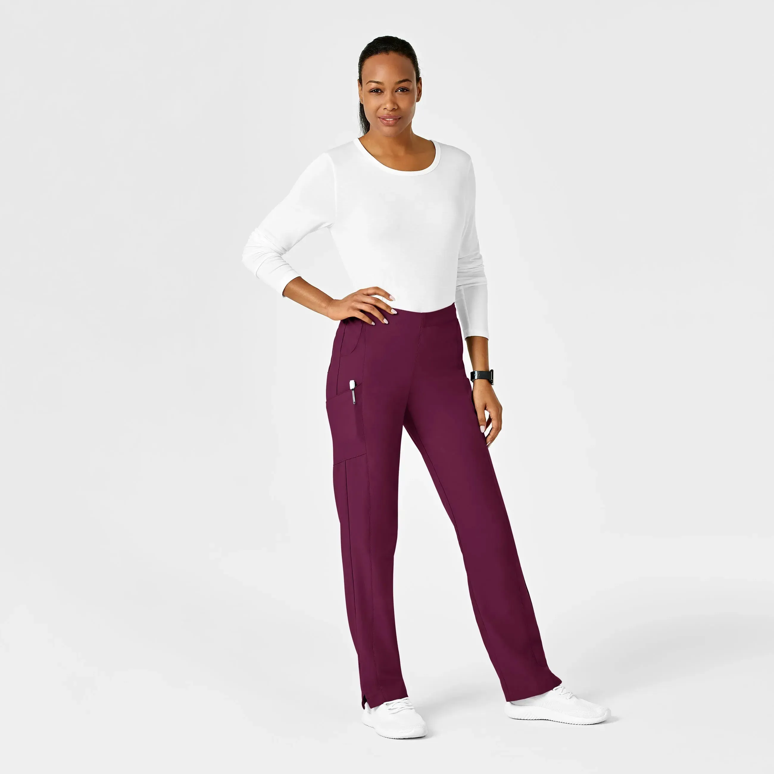 Wink Women's Flat Front Cargo Scrub Pant - Wine